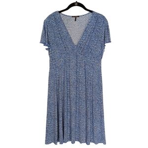 DAISY FUENTES Blue White Black Swirl Stripe Print V Neck Short Sleeve Dress MP